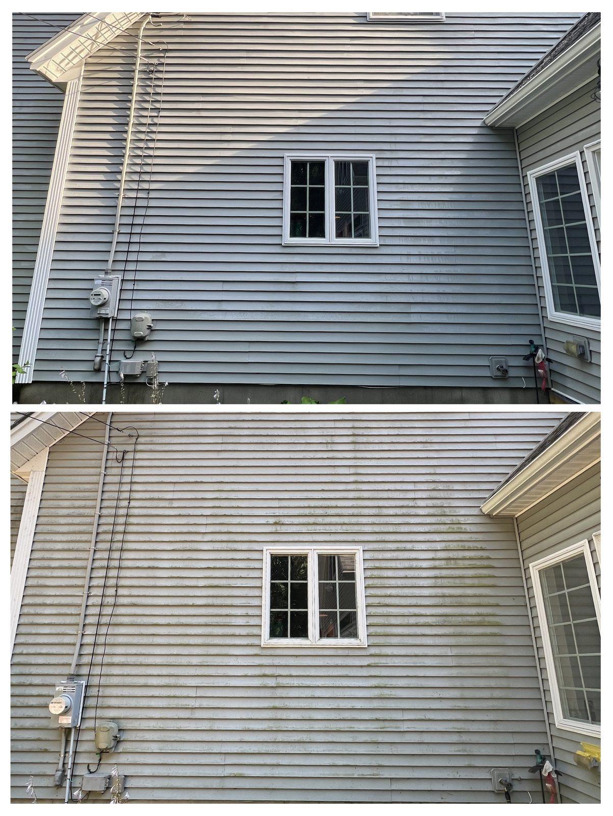 House Wash in North Berwick, ME before and after pressure washing